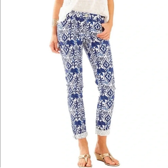 Lilly Pulitzer Callahan Chino Pants in Bright Navy Tons of Fun Ikat - Picture 2 of 8